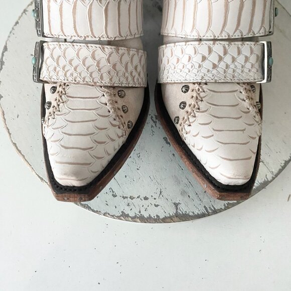 Lane SHOWDOWN Womens White Cowboy Boots 8 Short Western Cowgirl Lace-up Bootie - Picture 6 of 10